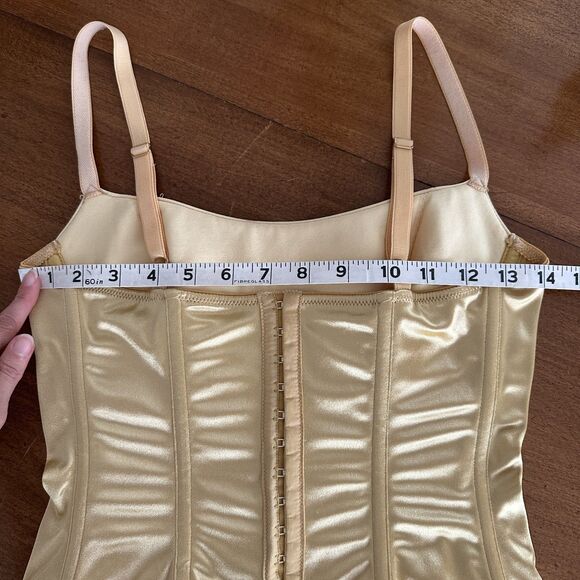 On Gossamer Gold Satin Corset Cami Top M Lingerie Diamond Quilted Cupped PinUp - Picture 6 of 16